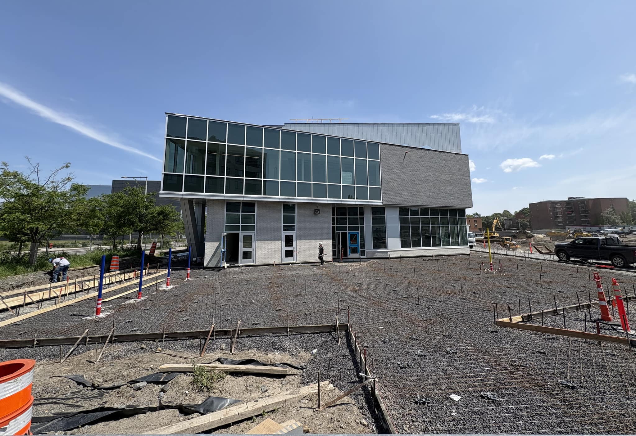 Concrete work in front of an institutional building